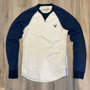 Men's American Eagle Navy and White Thermal Long Sleeve
